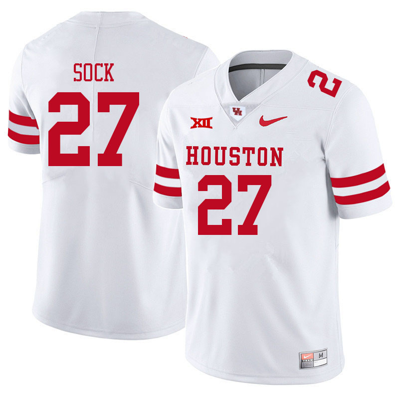 Men #27 Jake Sock Houston Cougars College Big 12 Conference Football Jerseys Sale-White - Click Image to Close